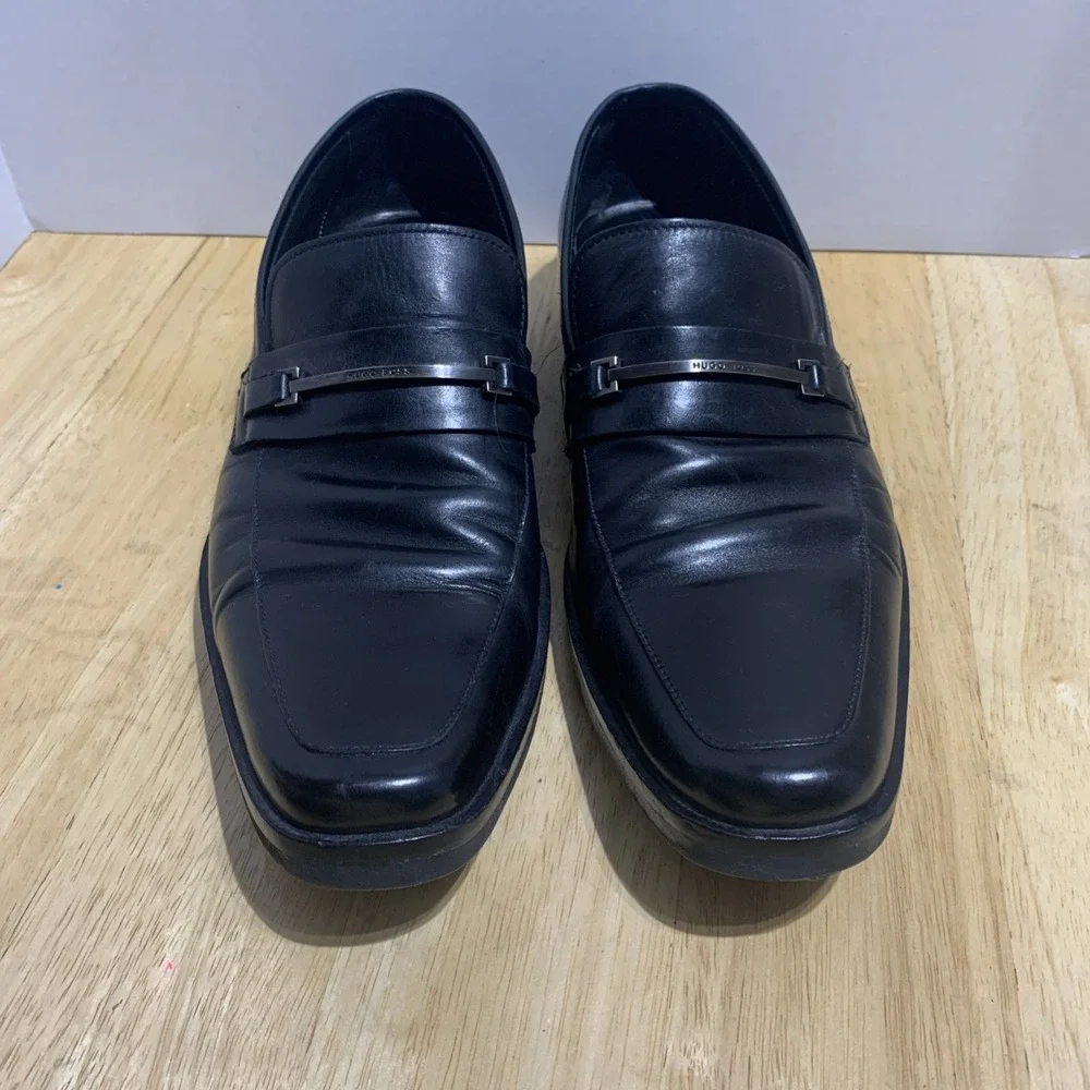 Hugo Boss Gumlite Men's Size 11‎ Horsebit Loafers Black Leather Dress Shoes.